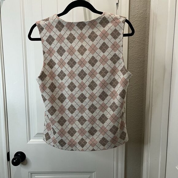 Center Stage Vintage Button Up Sleeveless Vest Argyle Pink Diamond Womens Size S - Picture 5 of 8